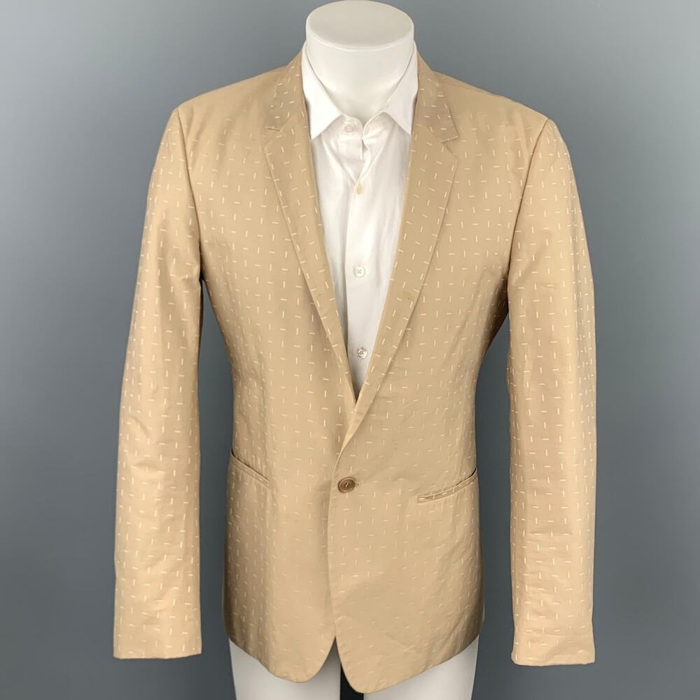 CALVIN KLEIN COLLECTION Size 38 Khaki Print Cotton Sport Coat